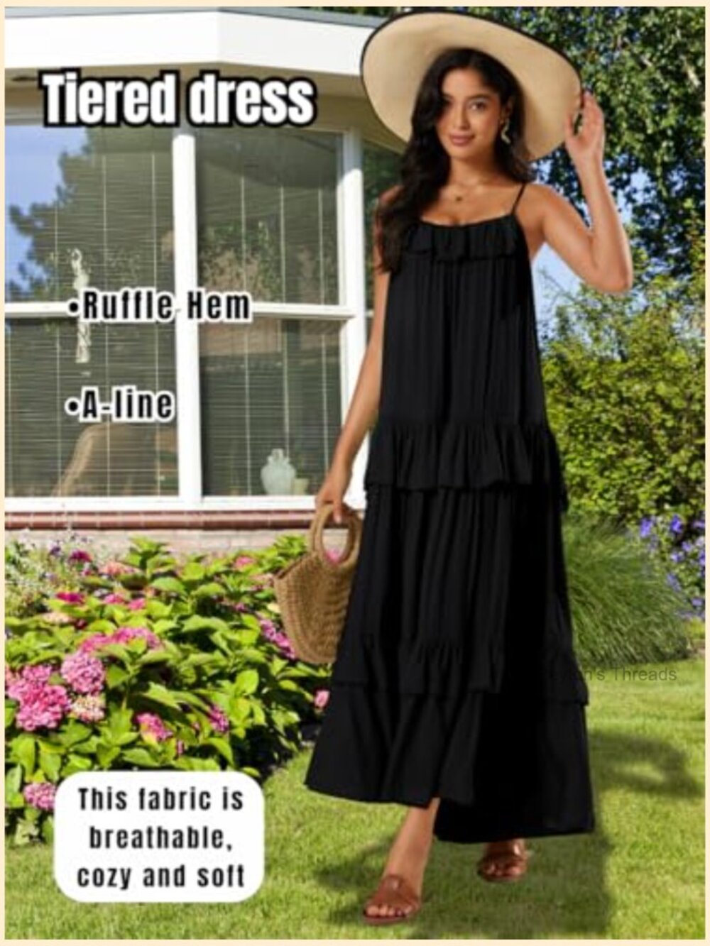 Tiered Ruffle Backless Spaghetti Strap Flowy Maxi Sundress Summer Beach - Picture 2 of 7